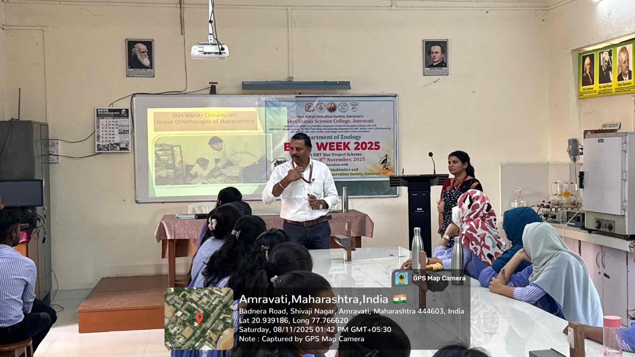 Dr. G. A. Wagh addressing the students about importance of Avian fauna in an ecosystem.