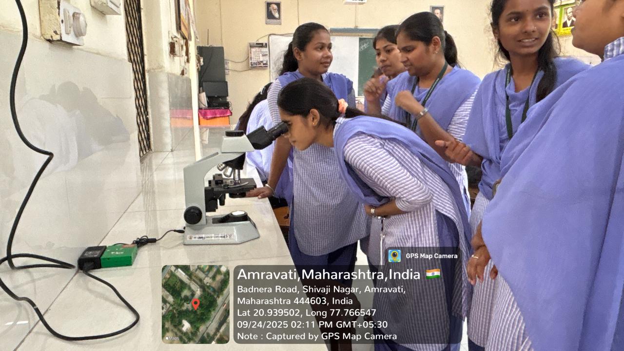 Students observing the slides