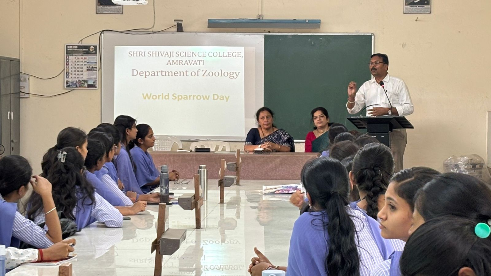 On the occasion of Sparrow Day 2026 guidance & importance of sparrow conservation by Prof. G.A. Wagh, Dept. DBT Coordinator to the students.