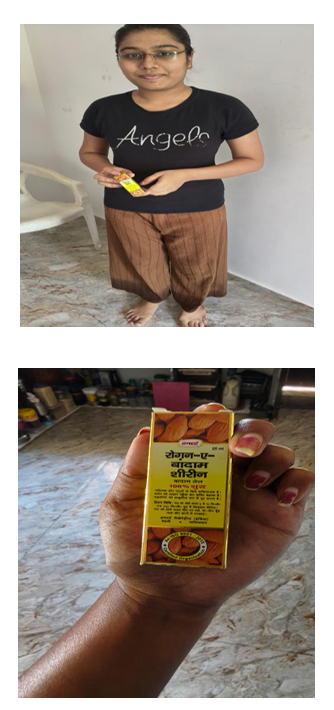 A girl showing product of her house