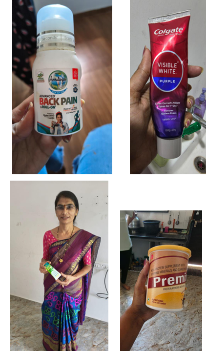 A woman showing products 